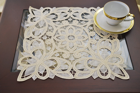 Pistachio Shell 14" SQ. Christina Butterfly Organza Crystal Lace